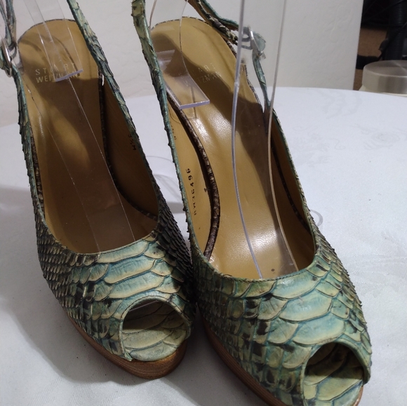 STUART WEITZMAN 100% Python PLATFORM Peep toe sling back. - Picture 4 of 5